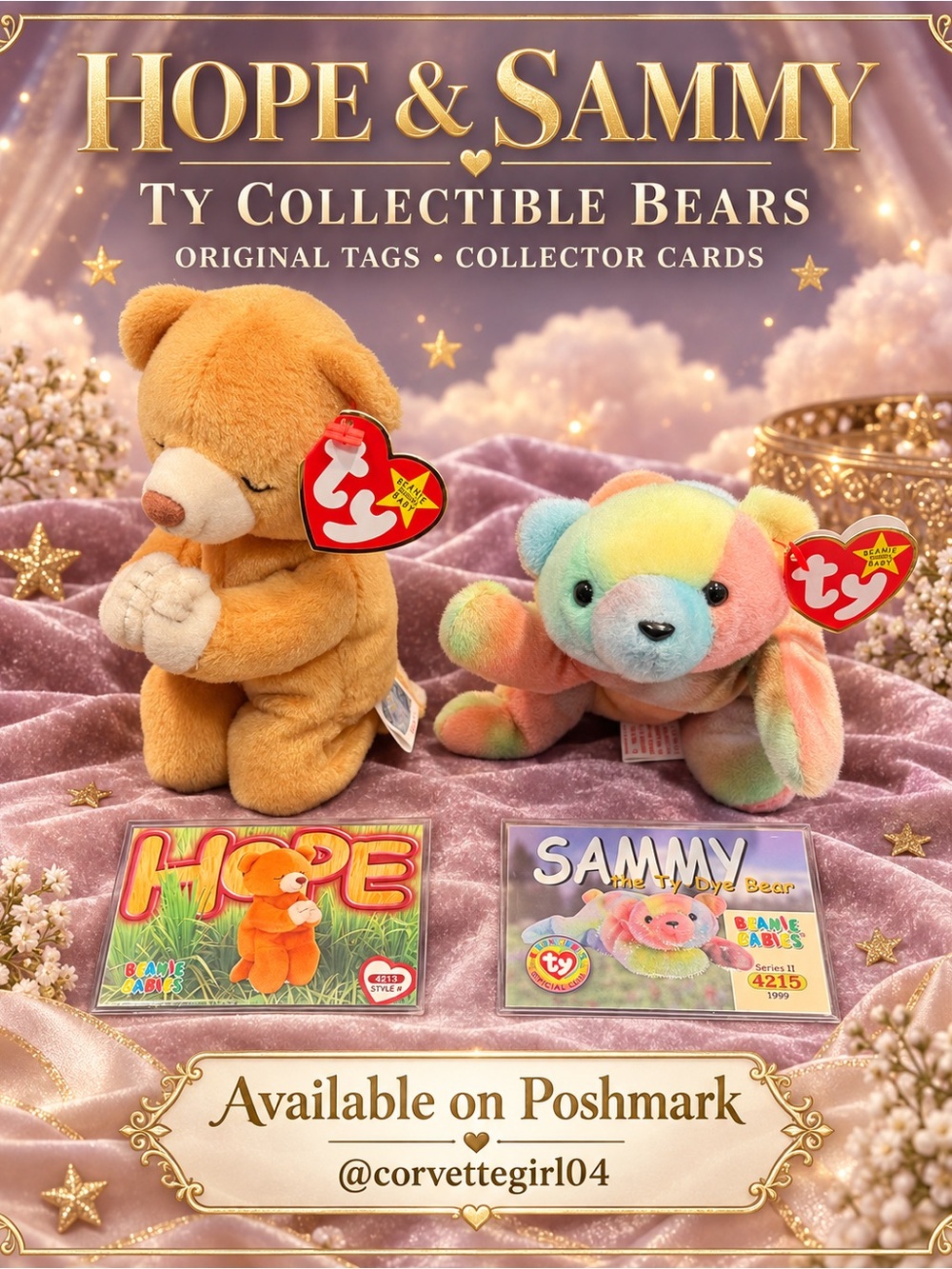 Ty Hope & Sammy Plush Bears - Rainbow Sammy & Tan Hope